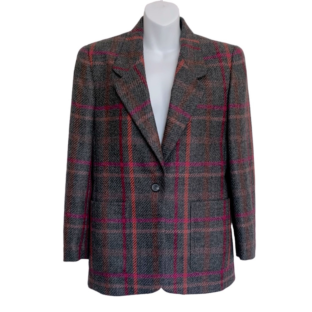 Vintage Liz Claiborne Collection Wool Plaid One Button Blazer Size 6P